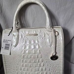 SOLD Brahmin MILK Iridescent White Croc-Embossed SMALL CAROLINE Satchel NWT